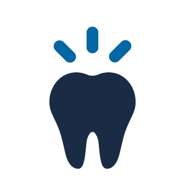The image displays a stylized blue tooth icon on a black background, which is commonly associated with dental care or oral health.