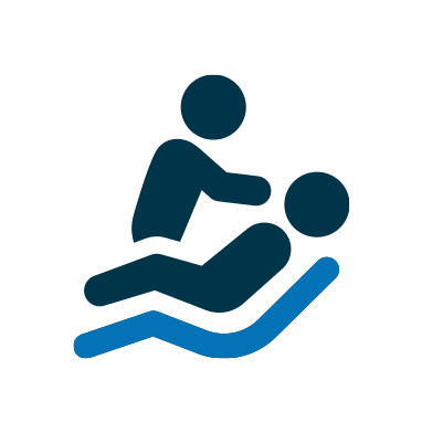 The image shows a graphic icon of two people sitting on a massage chair with a massage therapist s hands placed on their backs, indicating a relaxation or spa service.